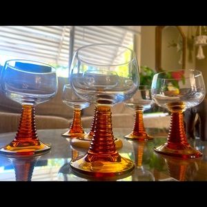 6 luminarc Mid century beehive amber stem cocktail/wine glasses